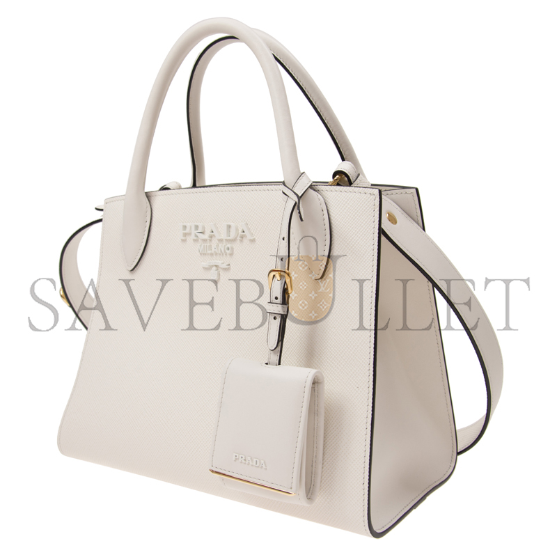 Pra*a saffiano cuir leather small monochrome tote 1ba156 (26*20*13.5cm)